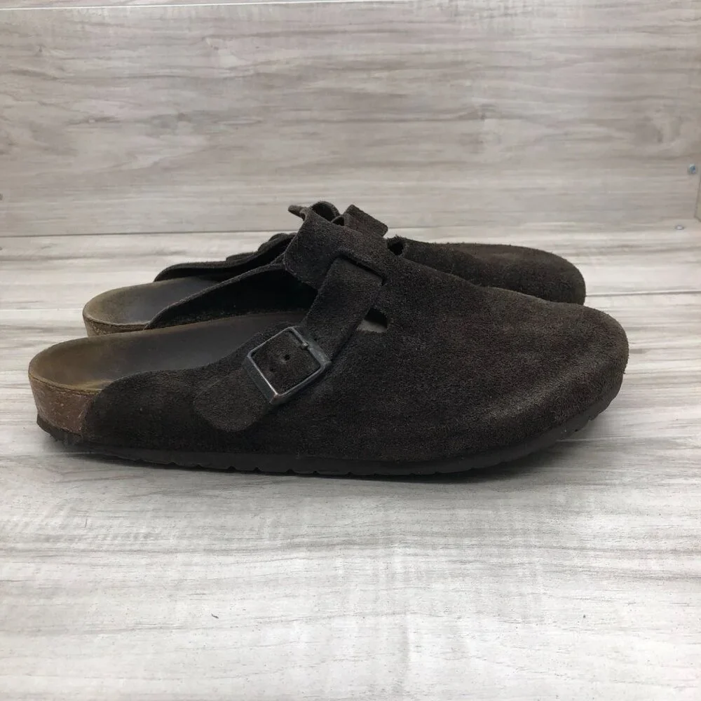 Birkenstock Brown Suede Clogs with Buckle